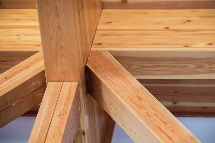 Close up of CLT Mass Timber in a building