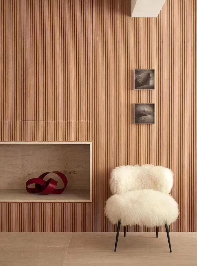 Fluted Wood Panels on a Wall