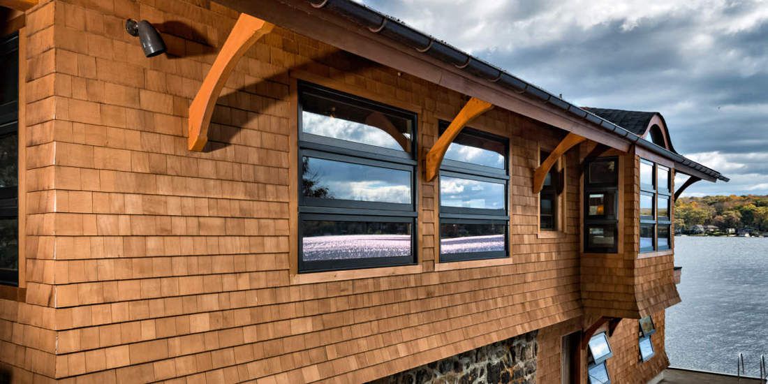Cedar shingle house by the water